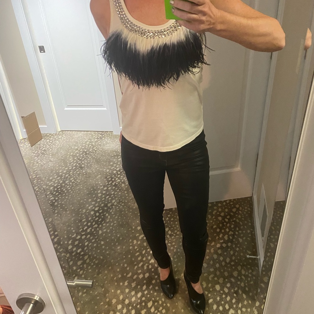 💫💥🎉 RARE Givenchy ostrich feather silver stud cotton tank S - Picture 3 of 11
